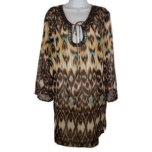 Club Z Collection Sequin Dress Tunic Shirt Sheerness Size Medium M Brown Teal